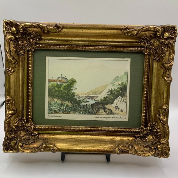Grenoble en 1819 Landscape Print Vintage Small Antique Style Frame - Picture 1 of 9